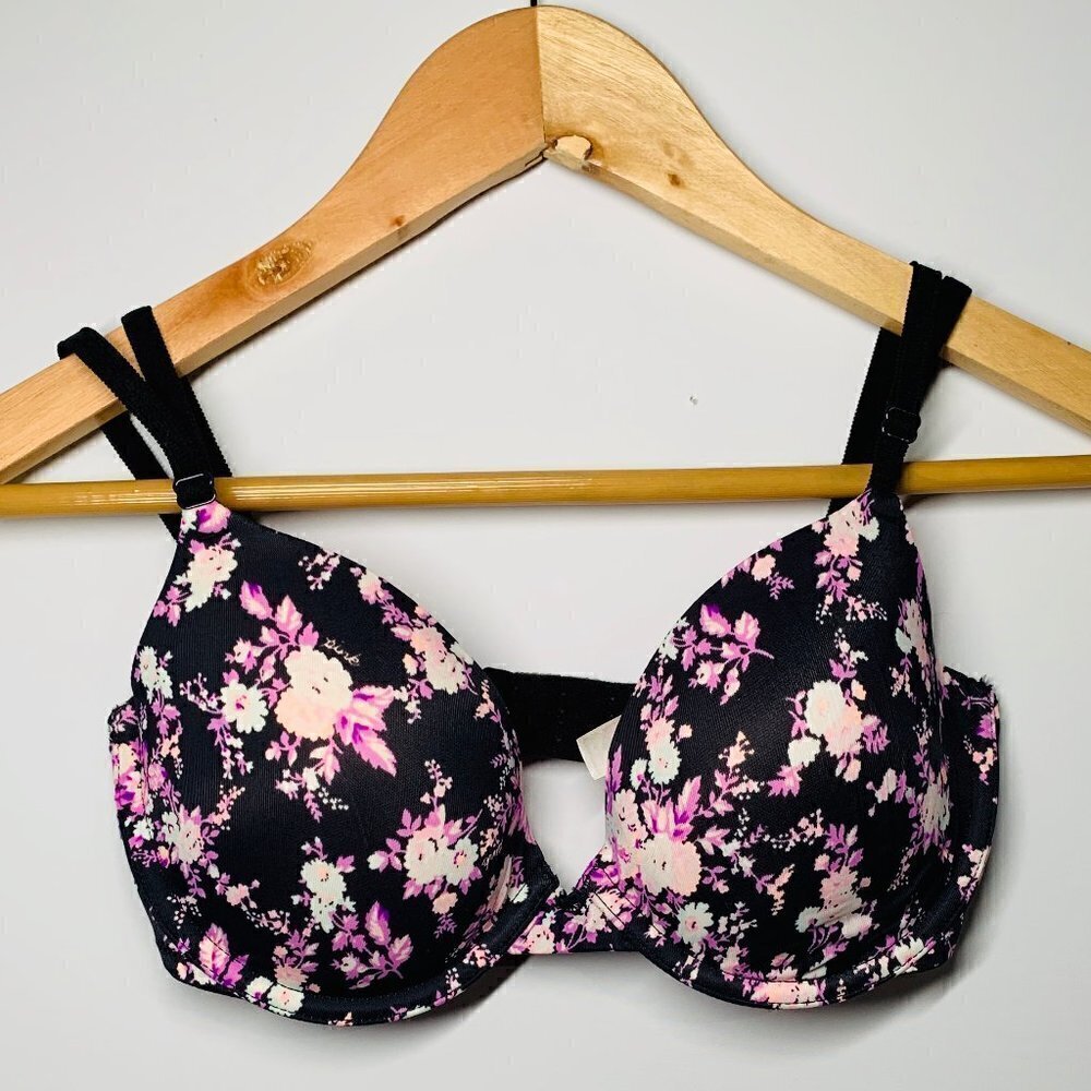 NWT Pink By Victoria's Secret Black/White Floral Push-Up Bra Size 32B